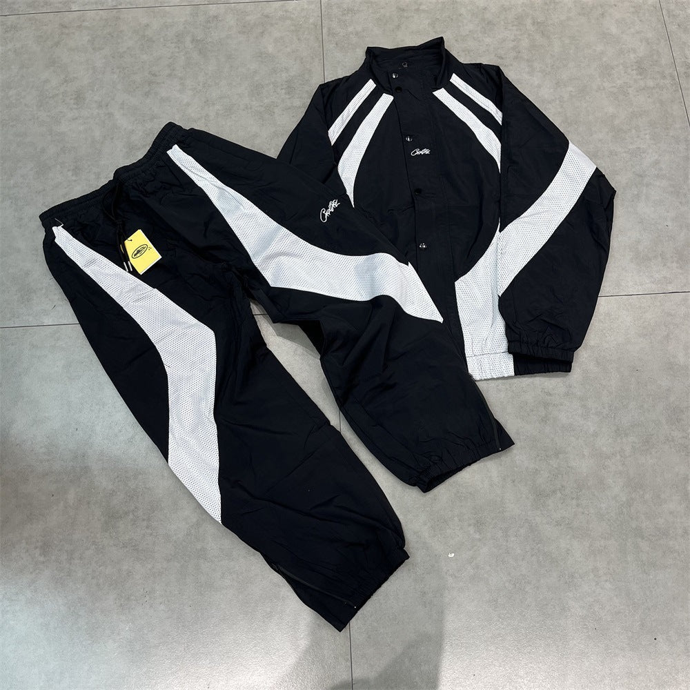Men's New Corteiz Suit embroidered logo thin long sports pants with zipper for spring casual wear