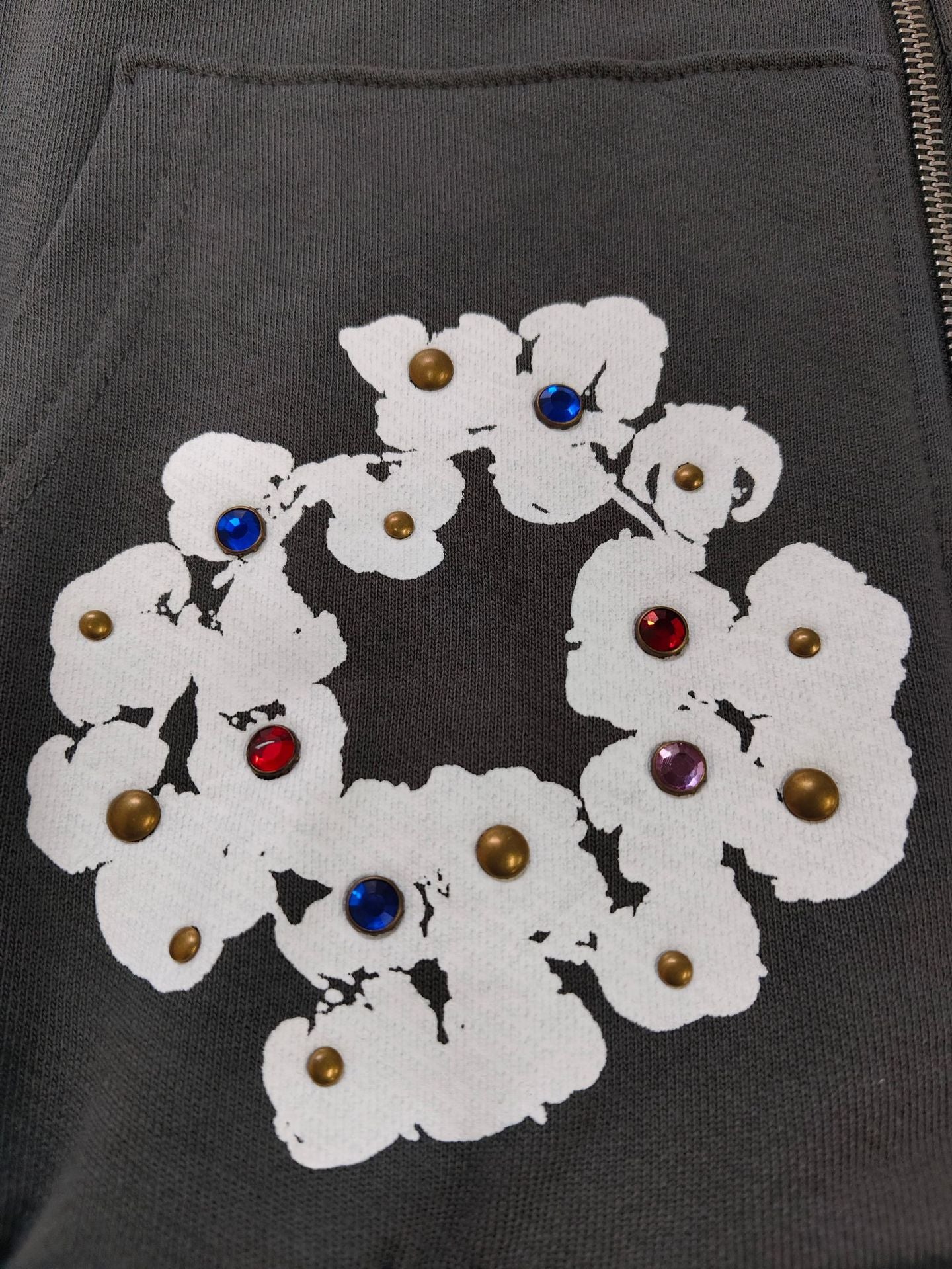 DENIM TEARS Gemstone Kapok Hoodie Trendy Brand Casual Zipper Jacket Hooded Sweatshirt