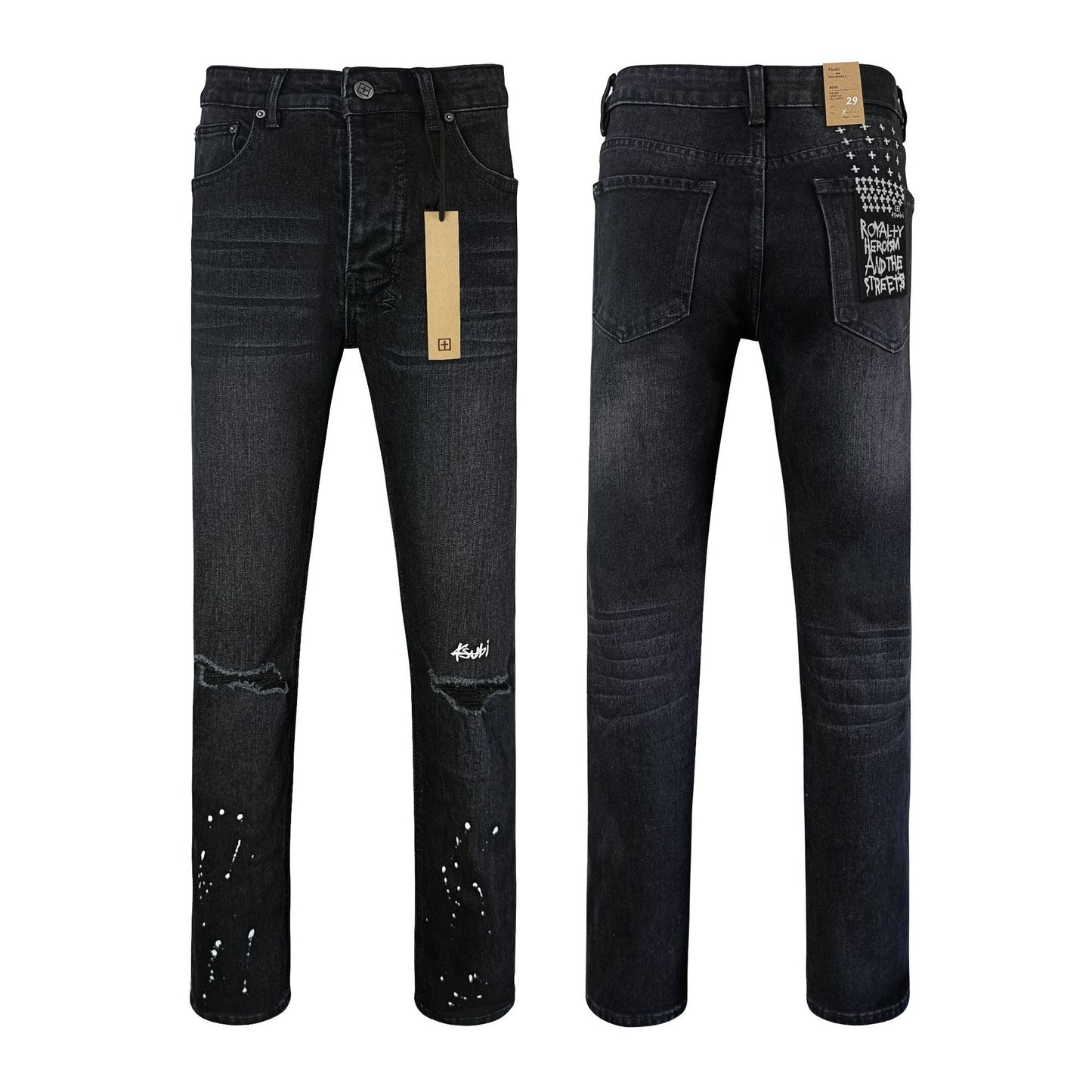 Gmabcd Men's KSB Jeans Straight Leg Ripped Stretch American High Street Casual Men's Jeans