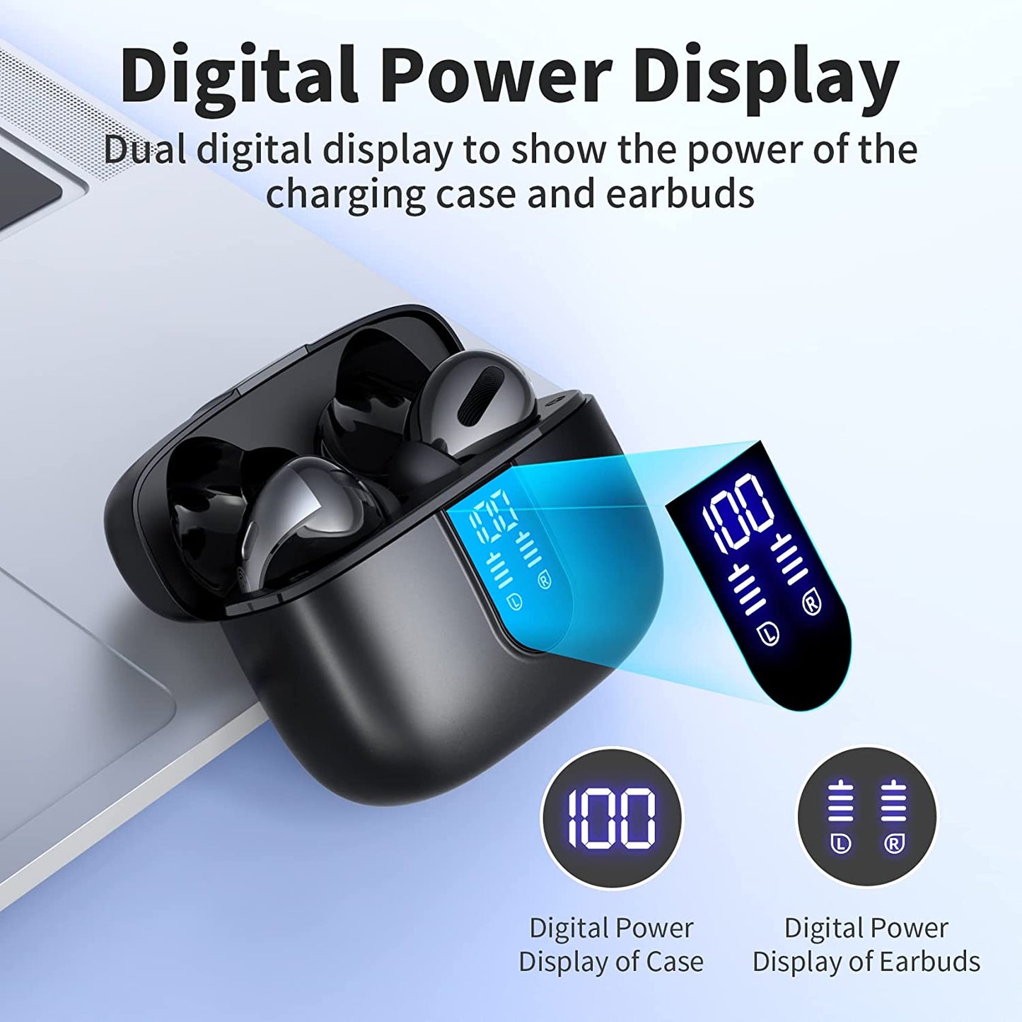GMabcd X08 Bluetooth Headphones True Wireless Earbuds 60H Playback LED Power Display Earphones with Wireless Charging Case IPX5 Waterproof in-Ear Earbuds with Mic for TV Smart Phone Computer Laptop Sports
