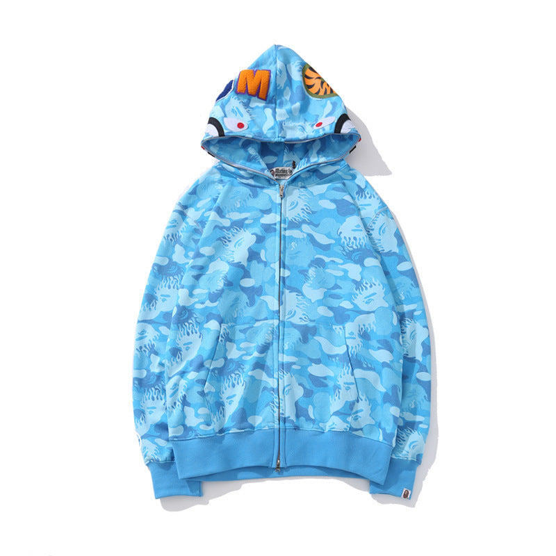 Baby Apee Shark Camouflage Hooded Cardigan Zipper Fashion Brand Comfortable Men's Women's Pullover Coat
