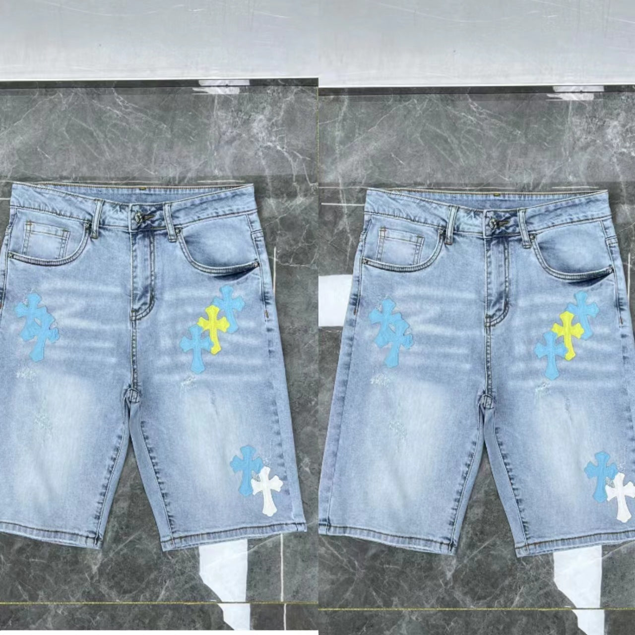 24ss Ch Heavy Industry Cross Patch Denim Shorts Couple Shorts
