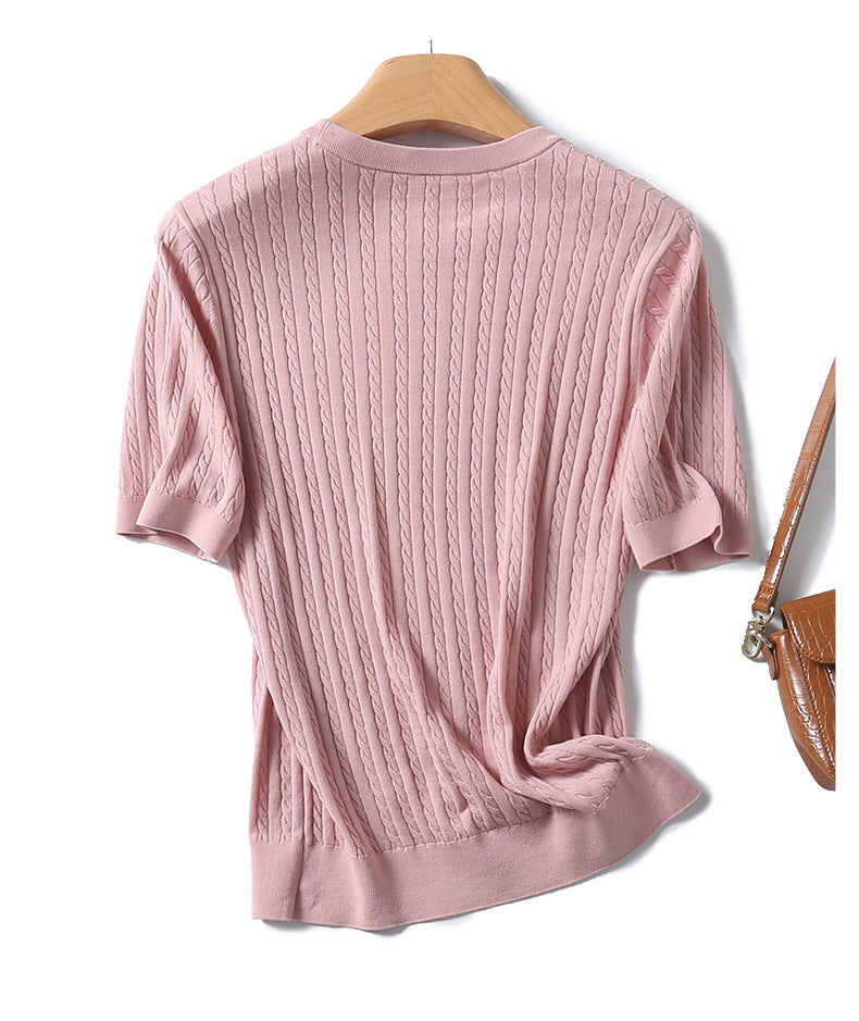 Miu Series Spring and Summer round Neck Embroidered Ruff Pony Fashion Simple Knitwear Female Tn2258 Fashion All-Matching
