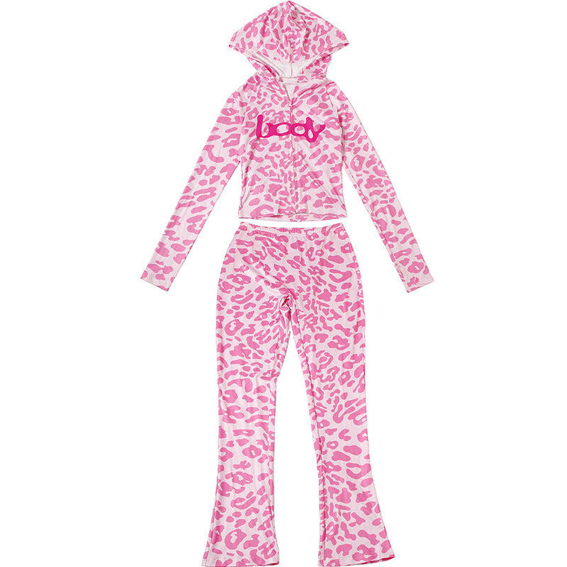 2025 Autumn Women's New Fashion Hooded Camouflage Print Long Sleeve Sports Trendy Slim Fit Long Pants Two-Piece Set