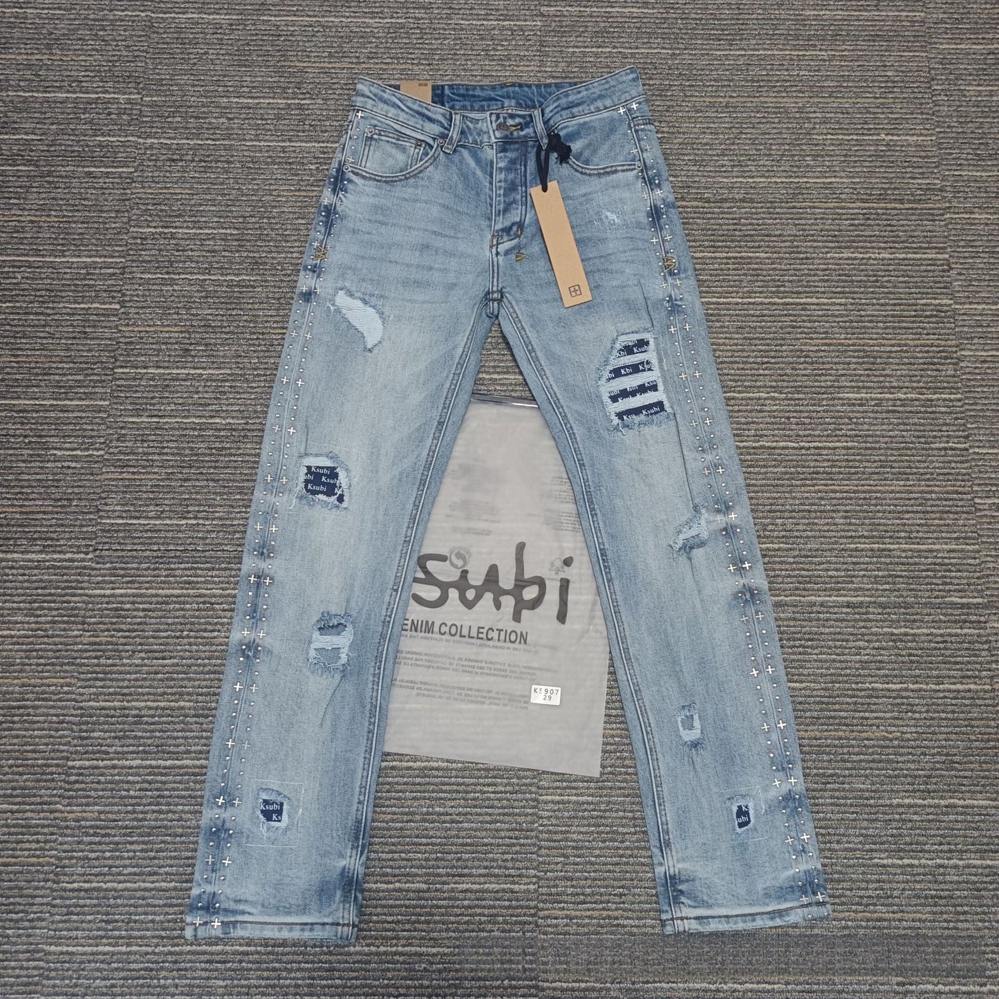 Gmabcd Men's KSB Jeans Straight Leg Ripped Stretch American High Street Casual Men's Jeans
