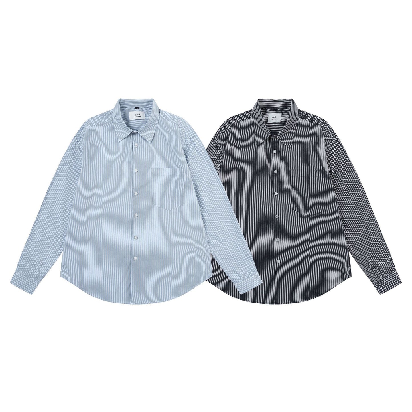 Trendy Brand Am* Small Heart Embroidered Shirt Casual Loose Fit Unisex Couple Style Amy Cotton Long Sleeve Top