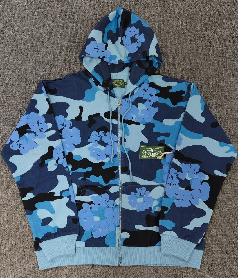 DENIM TEARS Gemstone Kapok Hoodie Trendy Brand Casual Zipper Jacket Hooded Sweatshirt