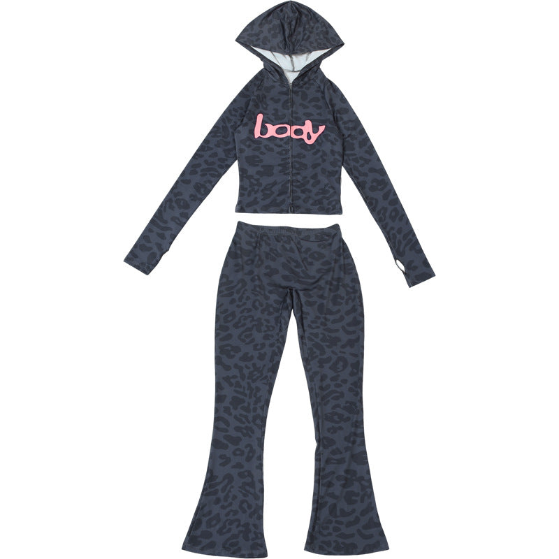 2025 Autumn Women's New Fashion Hooded Camouflage Print Long Sleeve Sports Trendy Slim Fit Long Pants Two-Piece Set