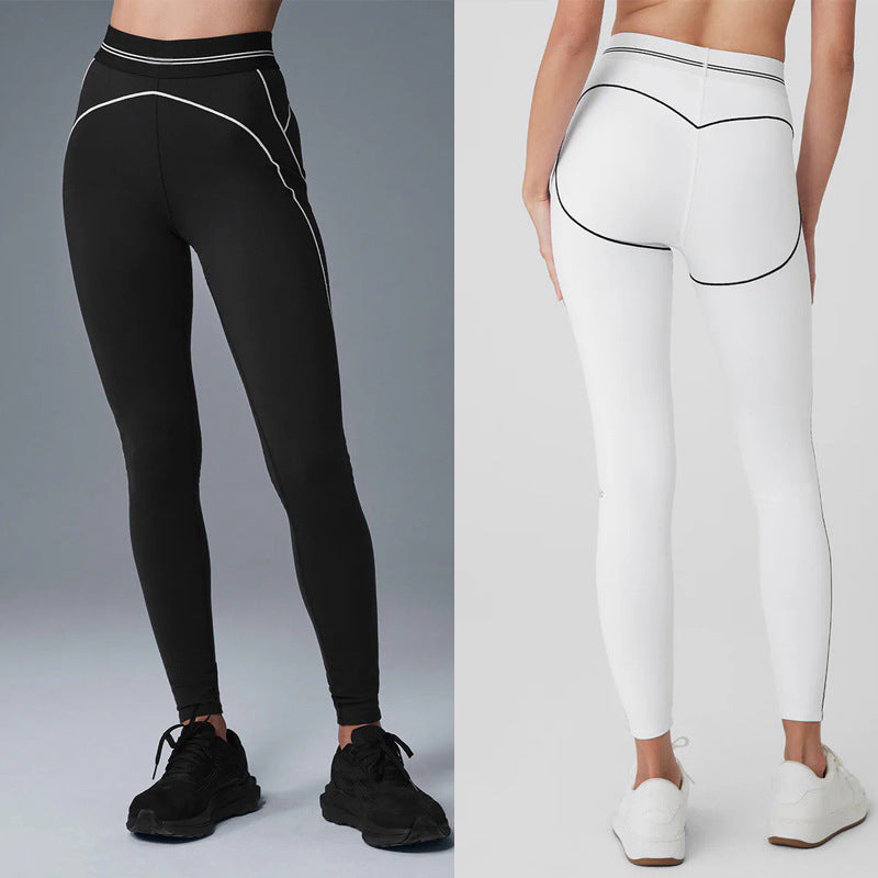 High-Intensity Gathered Bare Sensation Sports Fitness Bra Color-Block Peach Hip High-Waist Yoga Pants Two-Piece Set