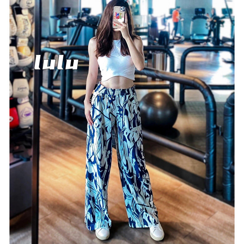 Lulu Style Swift Wide-Leg Pants for Women Summer Thin Loose Sports Straight Pants Breathable Draped Casual Pants