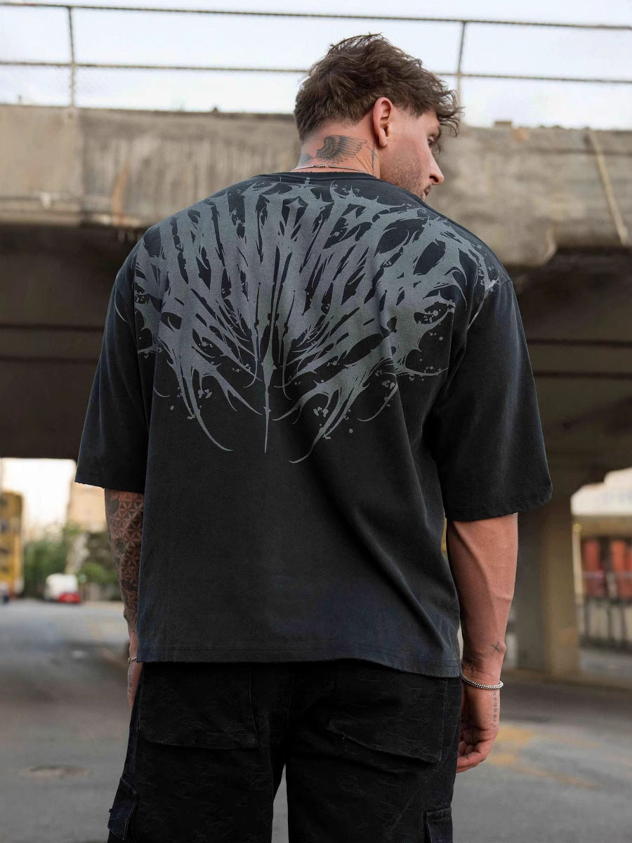 YOUN-GL& American Style New Men's T-Shirt Summer Casual Loose Trendy Brand Printed Cotton Short Sleeve Sports T-Shirt