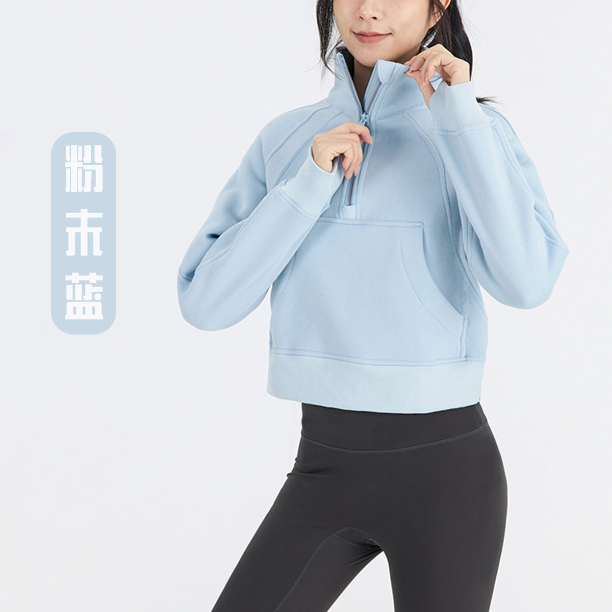 Lulu Same Style Winter Half-Zip Loose Hooded Sweatshirt for Women, Autumn and Winter Fleece-Lined Slim Fit Hoodie Jacket