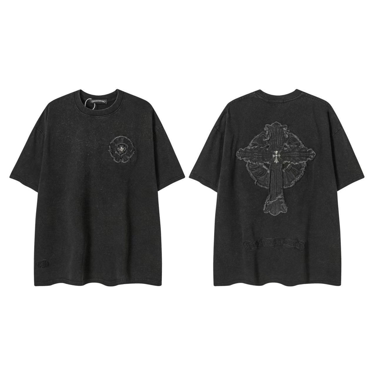 2025 New CHRM Heart Cross Sanskrit Patch Print Embroidery Loose Short Sleeve for Men and Women