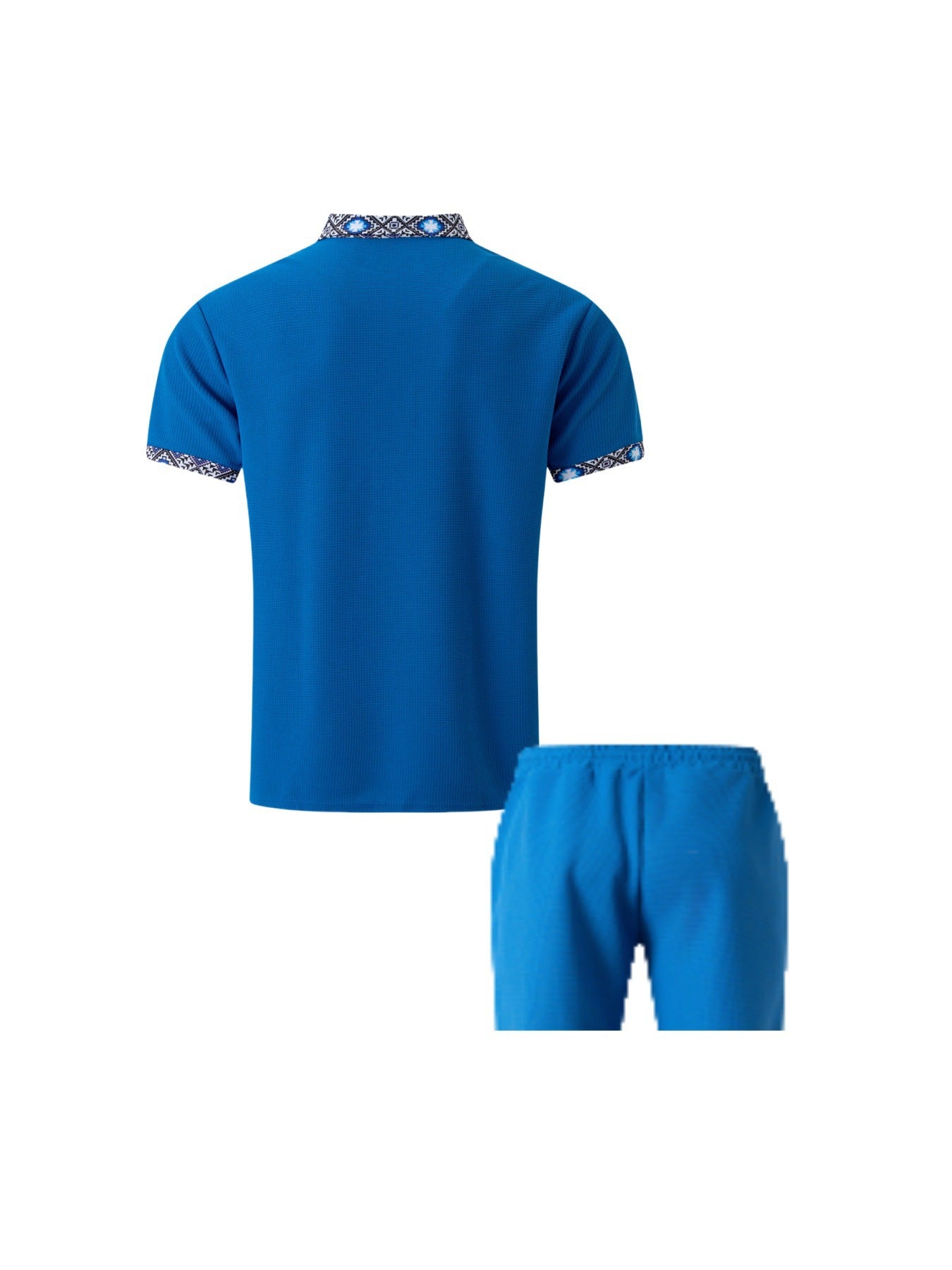 Men's New Waffle Zipper Solid Color Turn-Down Collar Short Sleeve T-Shirt Shorts Casual Set