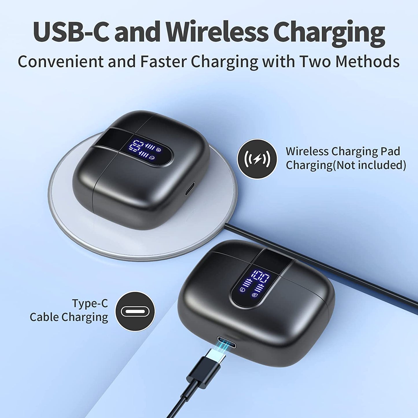 GMabcd X08 Bluetooth Headphones True Wireless Earbuds 60H Playback LED Power Display Earphones with Wireless Charging Case IPX5 Waterproof in-Ear Earbuds with Mic for TV Smart Phone Computer Laptop Sports