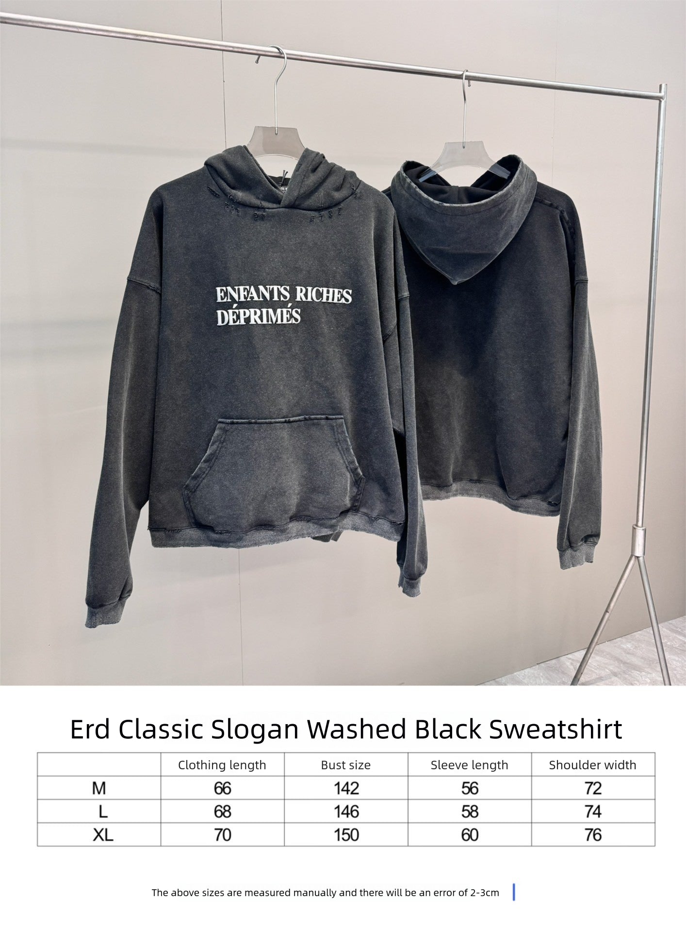 High-Quality ERD Melancholy Rich Second Generation Hooded Sweatshirt Washed Vintage Distressed Jacket Autumn Winter Zipper Coat
