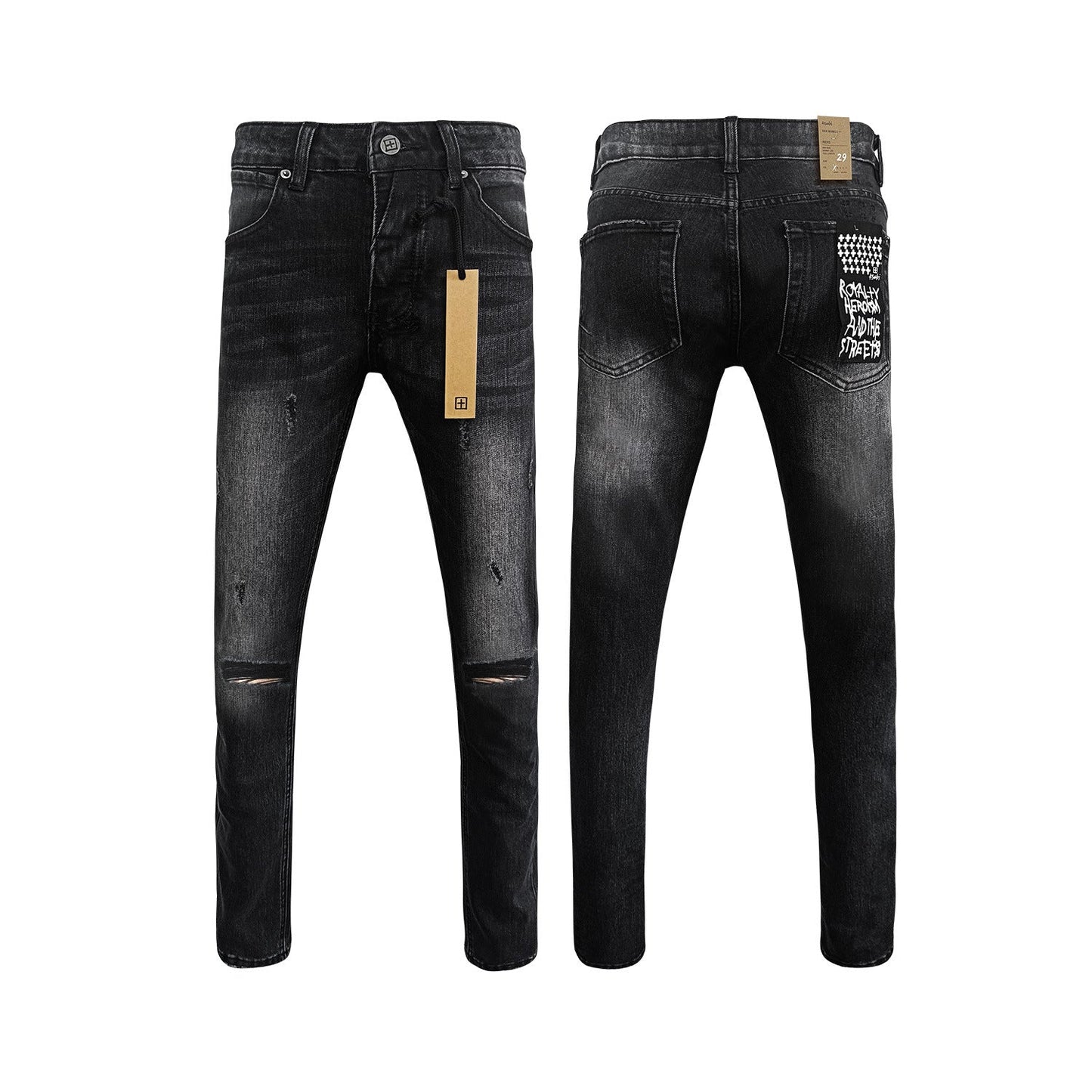 Gmabcd Men's KSB Jeans Straight Leg Ripped Stretch American High Street Casual Men's Jeans