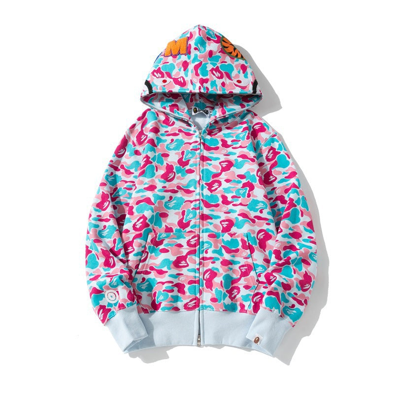 Baby Apee Shark Camouflage Hooded Cardigan Zipper Fashion Brand Comfortable Men's Women's Pullover Coat