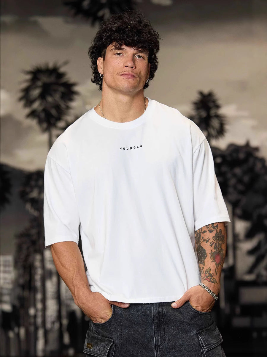 YOUN-GL& American Style New Men's T-Shirt Summer Casual Loose Trendy Brand Printed Cotton Short Sleeve Sports T-Shirt
