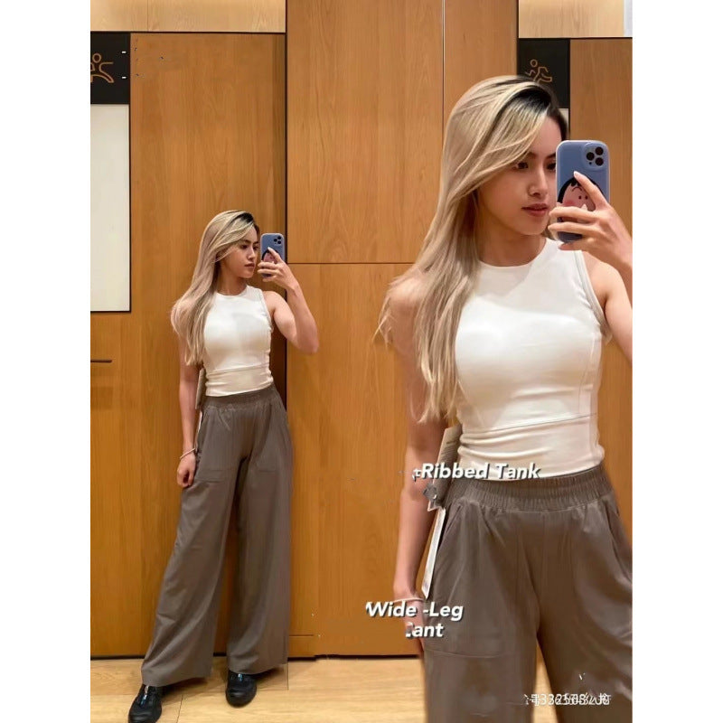 Lulu Style Swift Wide-Leg Pants for Women Summer Thin Loose Sports Straight Pants Breathable Draped Casual Pants