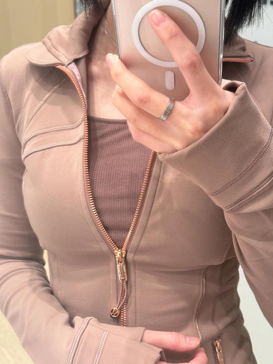 Lu-lu New Golden Edge Define Slim Sports Fitness Yoga Wear NuLu Twilight Rose Coat Top
