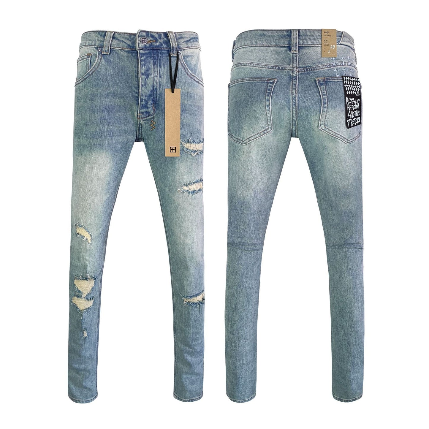 Men's KSB Jeans Straight Leg Ripped Stretch American High Street Casual Men's Jeans