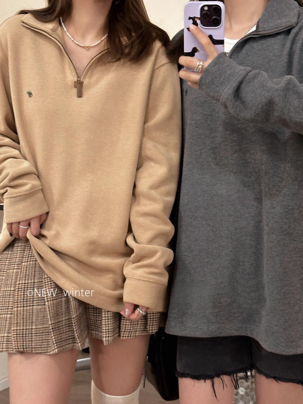 RL Ralph Pony Label Retro Couple Sweatshirt Women Long Sleeve Sweatshirt Men Polo Half Zipper Turn-down Collar Loose American Style