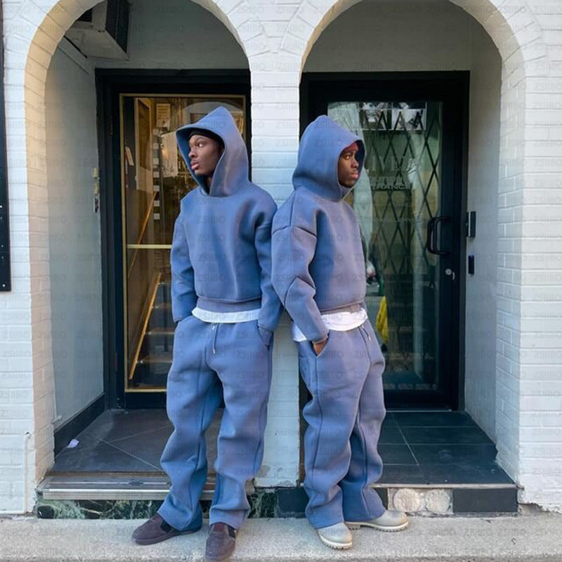 Casual Simple Couple Fashion Hoodie Sweatshirt Solid Color Loose Sweatpants