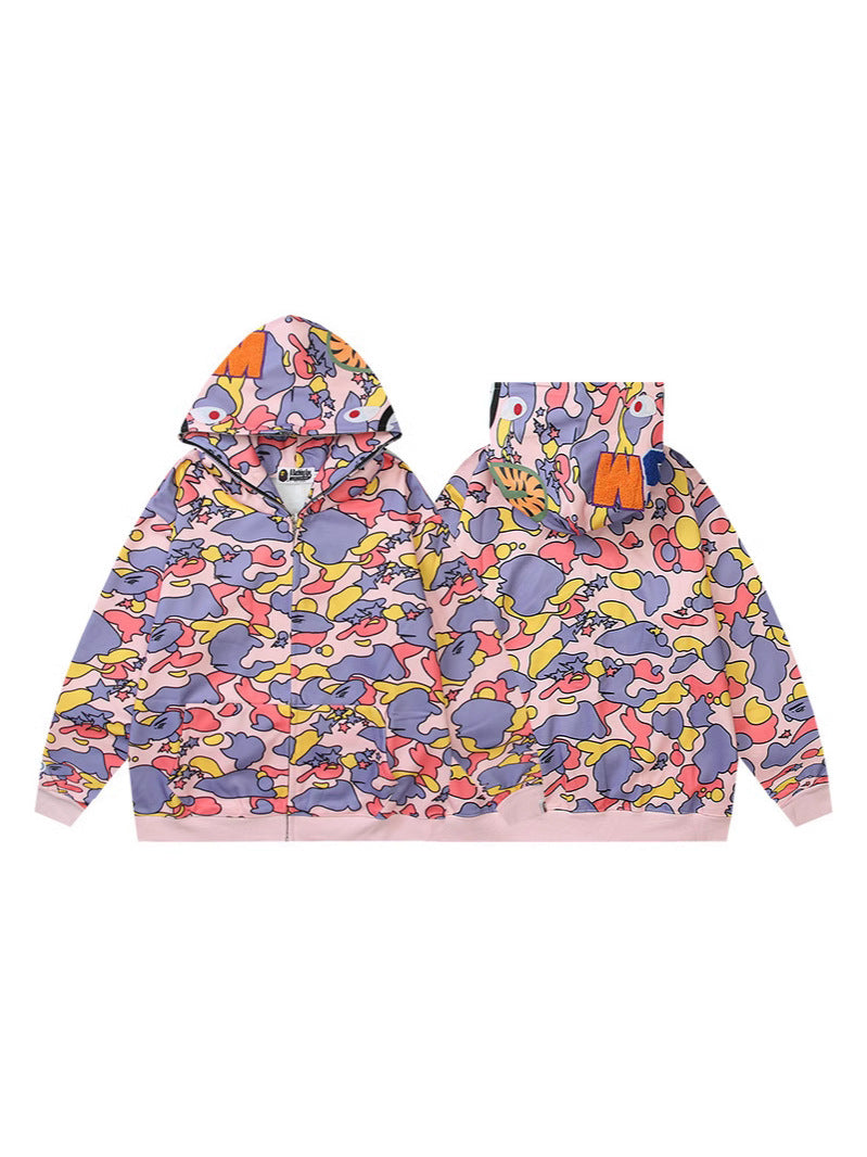 Baby Apee Shark Camouflage Hooded Cardigan Zipper Fashion Brand Comfortable Men's Women's Pullover Coat