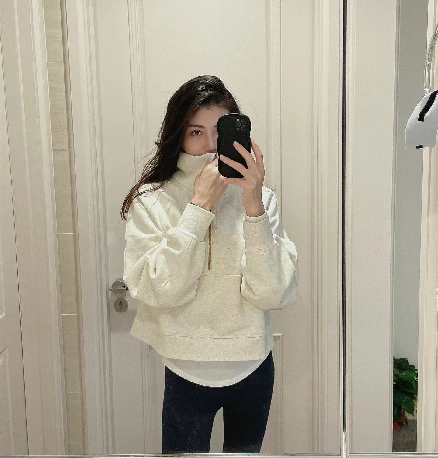 Lulu Same Style Winter Half-Zip Loose Hooded Sweatshirt for Women, Autumn and Winter Fleece-Lined Slim Fit Hoodie Jacket