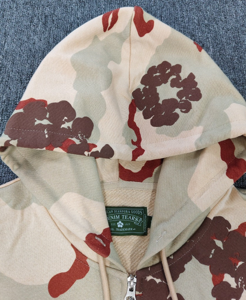 DENIM TEARS Gemstone Kapok Hoodie Trendy Brand Casual Zipper Jacket Hooded Sweatshirt