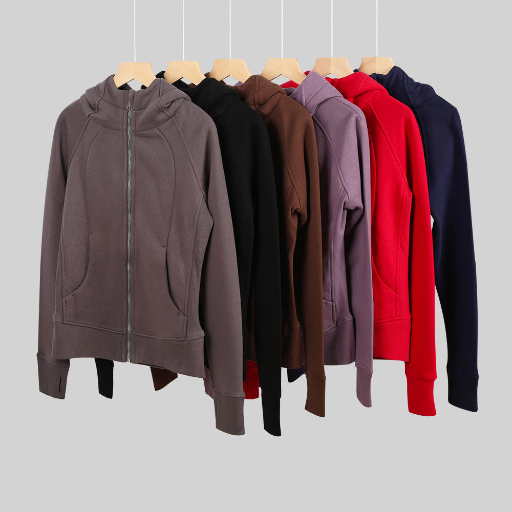 LULU Embroidered Hooded Zipper Cardigan Slim Fit Sweatshirt Set Fleece Lined Full Zipper Cardigan Jacket Gold Label