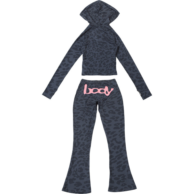 2025 Autumn Women's New Fashion Hooded Camouflage Print Long Sleeve Sports Trendy Slim Fit Long Pants Two-Piece Set