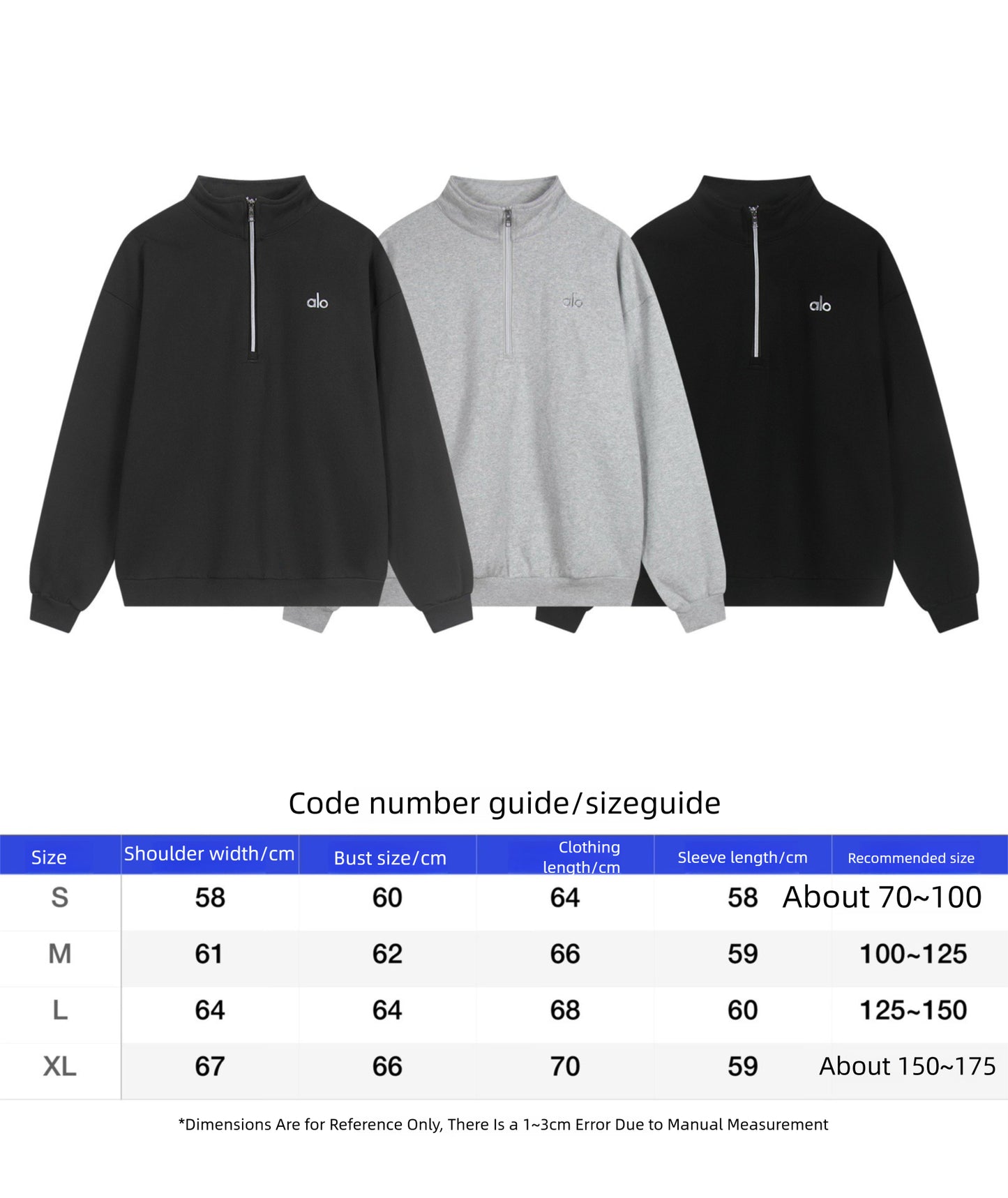 A-L-O Heavyweight Sweatshirt Loose Terry Warm Hoodie Zipper Casual Hooded Jacket
