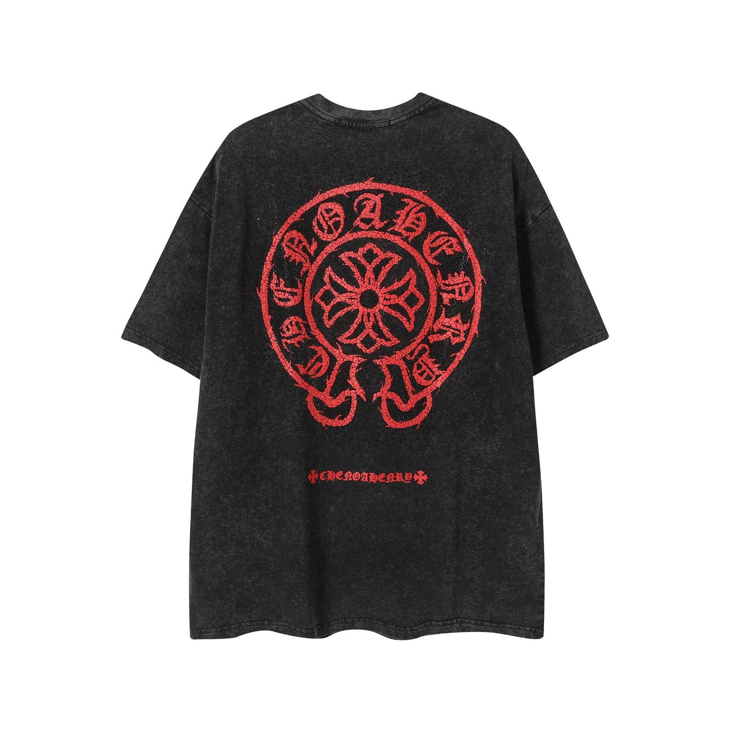 2025 New CHRM Heart Cross Sanskrit Patch Print Embroidery Loose Short Sleeve for Men and Women