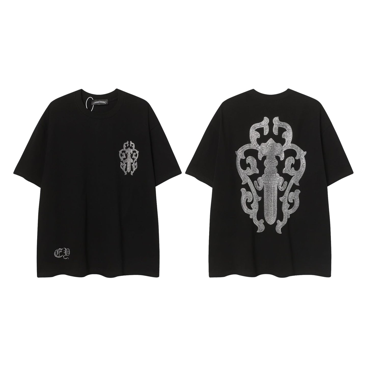 2025 New CHRM Heart Cross Sanskrit Patch Print Embroidery Loose Short Sleeve for Men and Women