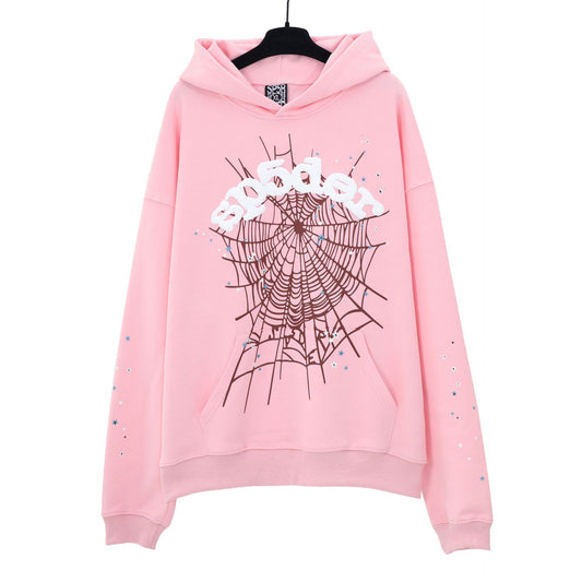 Pullover Pink Sweatshirt Unisex Fashion Classic Spider Web Print Hoodie