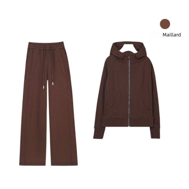 LULU Embroidered Hooded Zipper Cardigan Slim Fit Sweatshirt Set Fleece Lined Full Zipper Cardigan Jacket Gold Label