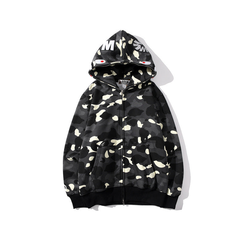 Baby Apee Shark Camouflage Hooded Cardigan Zipper Fashion Brand Comfortable Men's Women's Pullover Coat