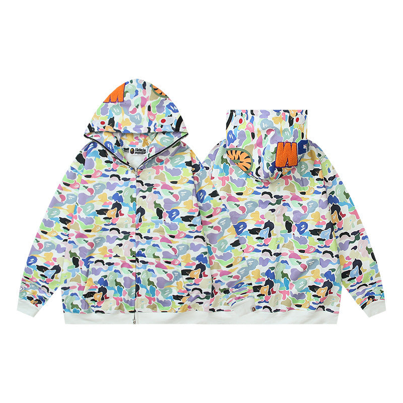 Baby Apee Shark Camouflage Hooded Cardigan Zipper Fashion Brand Comfortable Men's Women's Pullover Coat