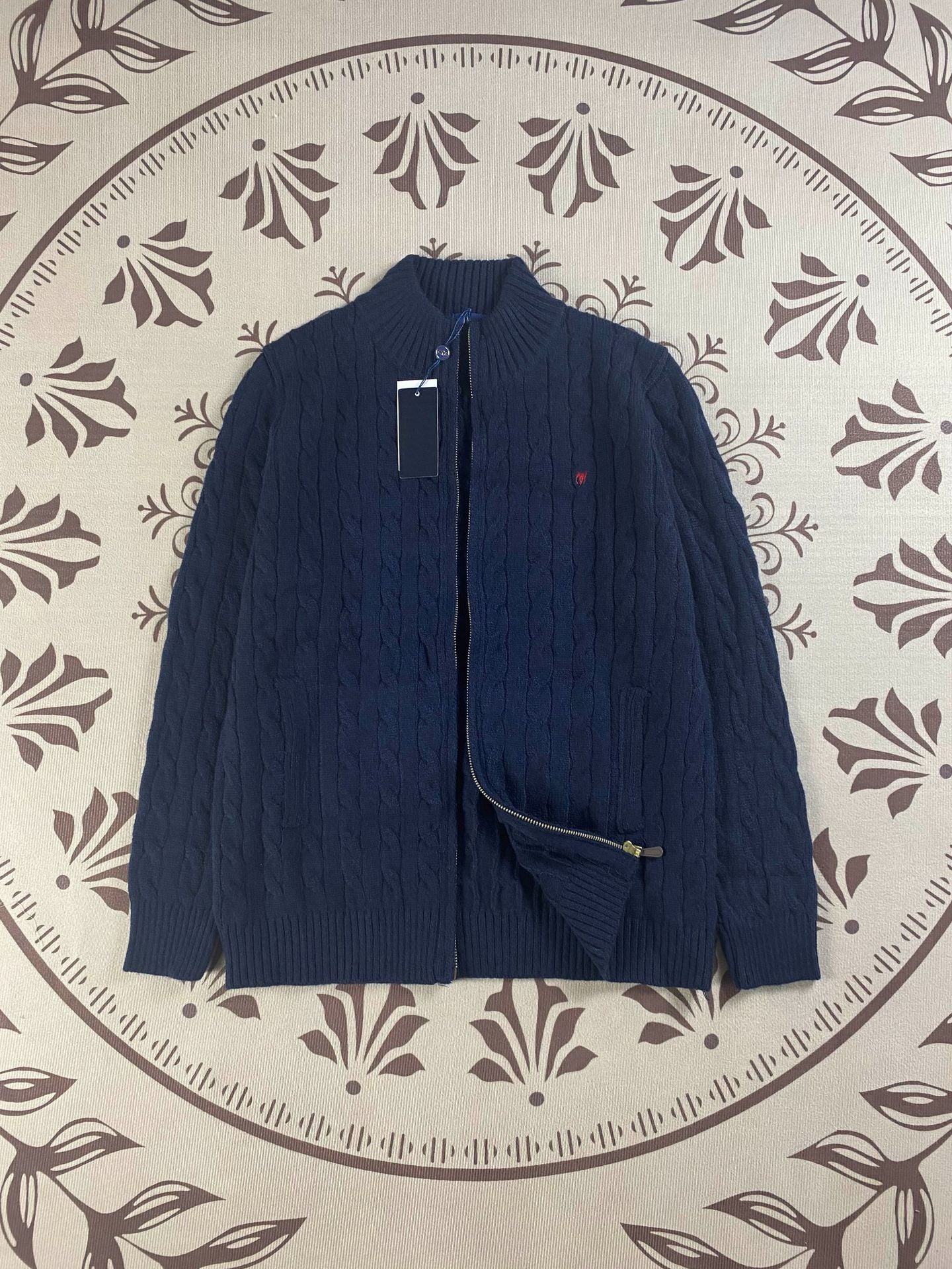 RL Raff Pony Label Autumn Winter Warm Cable Knit Zipper Sweater Cardigan Women Embroidered Cable Cardigan Men