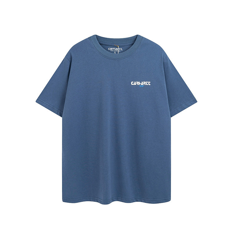 2025 Spring and Summer New Khaki Snow Mountain Printing Crew Neck Casual T-shirt European and American Fashion Men and Women Couple Handsome Short Sleeve