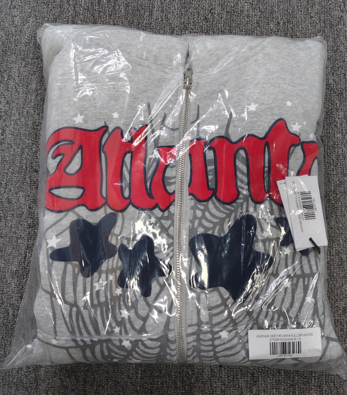 GMSp5der sweatshirt Spider Web Star Print loose Hoodie Zipper Coat Men[High Quality]