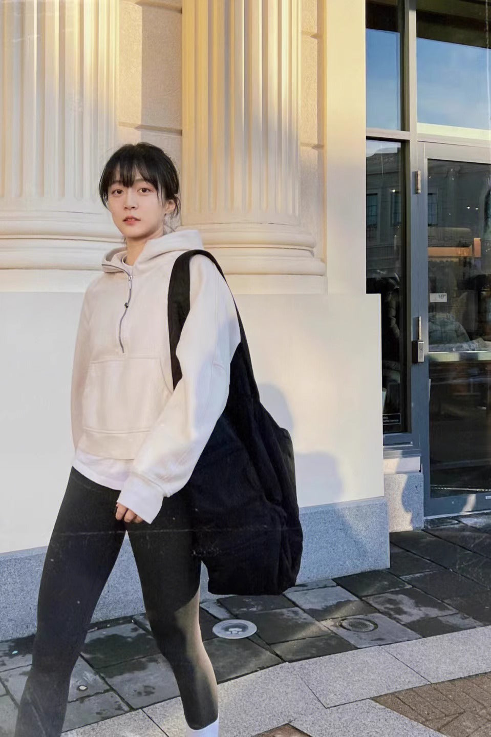 Lulu Same Style Winter Half-Zip Loose Hooded Sweatshirt for Women, Autumn and Winter Fleece-Lined Slim Fit Hoodie Jacket