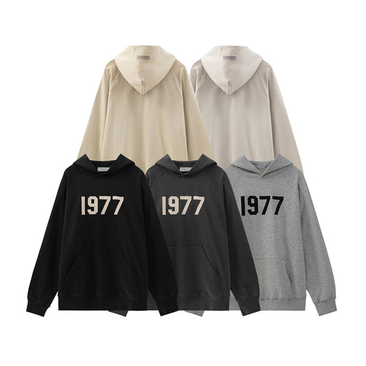 2025 New FFOG 1977 Flocked Print Digital High Street European and American Style Sweatshirt Loose Casual Pants Unisex Set