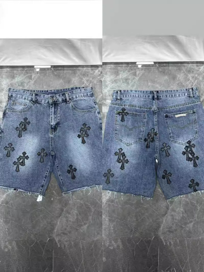 24ss Ch Heavy Industry Cross Patch Denim Shorts Couple Shorts