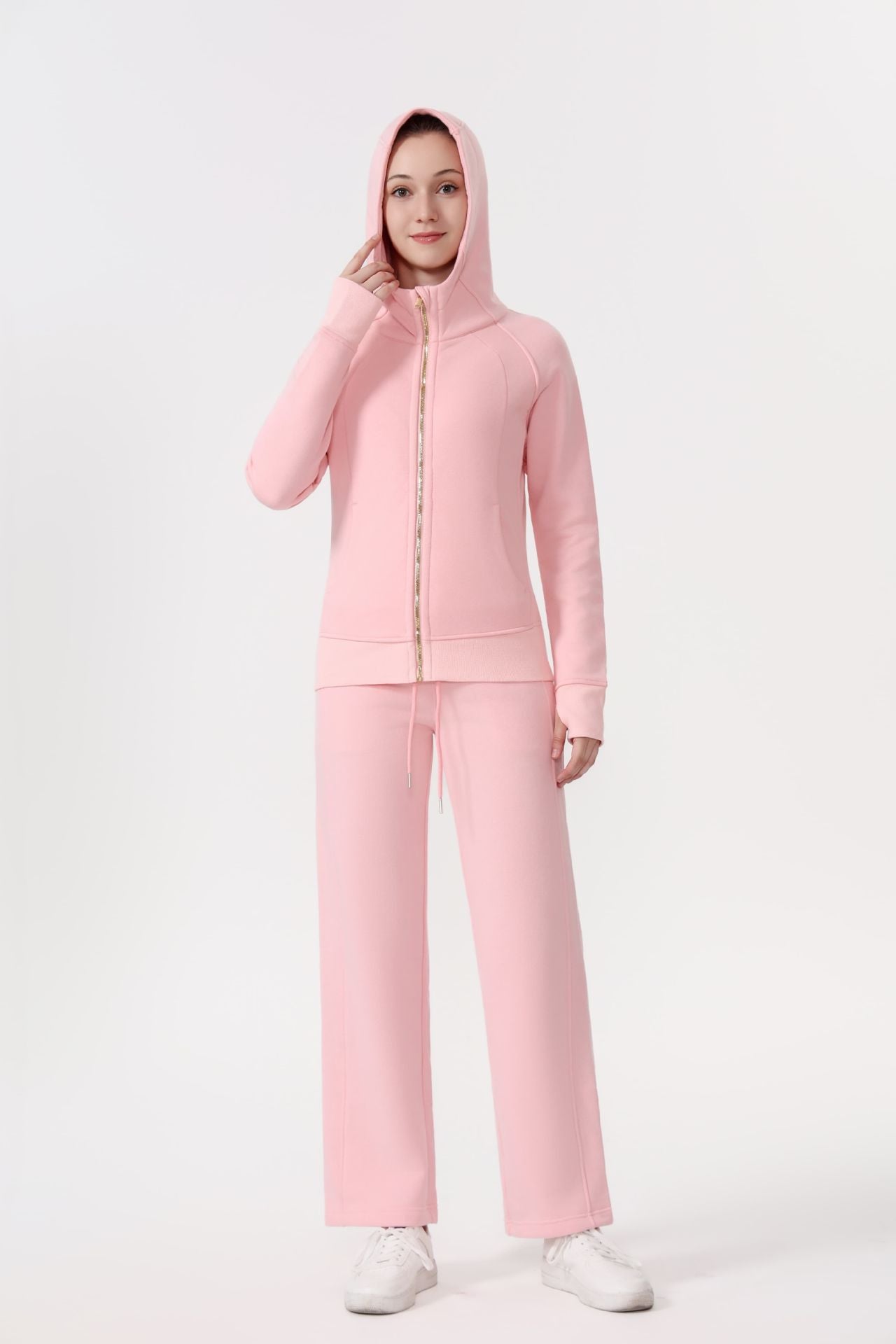 LULU Embroidered Hooded Zipper Cardigan Slim Fit Sweatshirt Set Fleece Lined Full Zipper Cardigan Jacket Gold Label