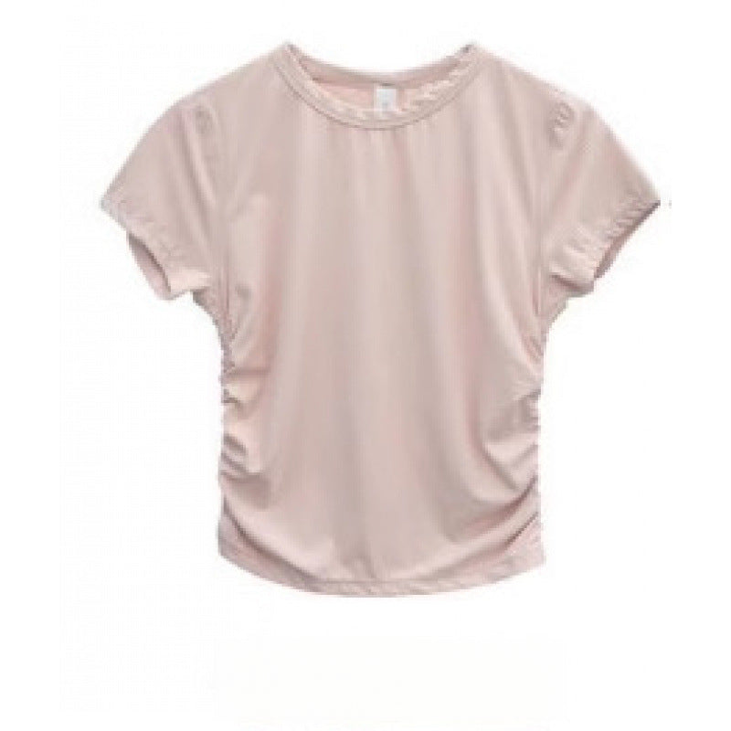 Lulu All It Bare Sensation Yoga Slim Fit Breathable Fitness Sports Short Ribbed Short Sleeve T-Shirt with Side Pleats