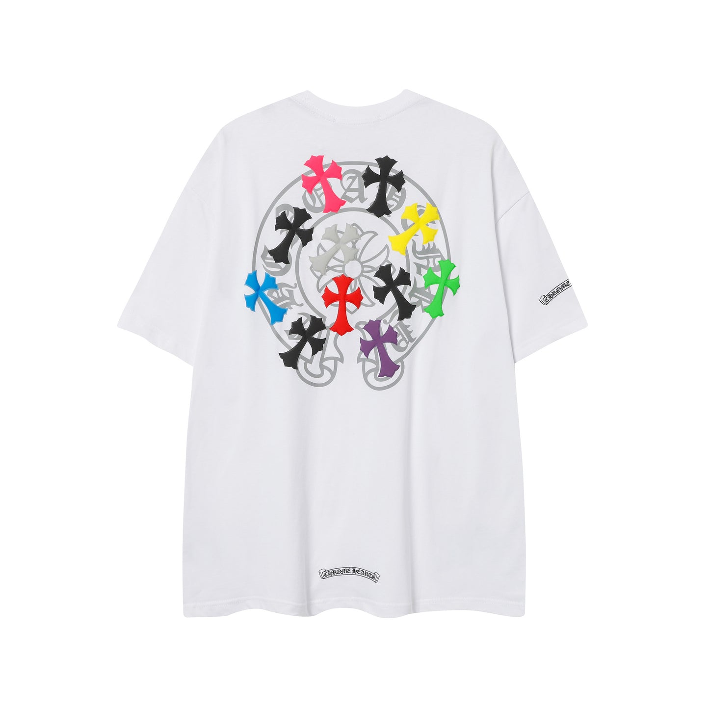 2025 New CHRM Heart Cross Sanskrit Patch Print Embroidery Loose Short Sleeve for Men and Women