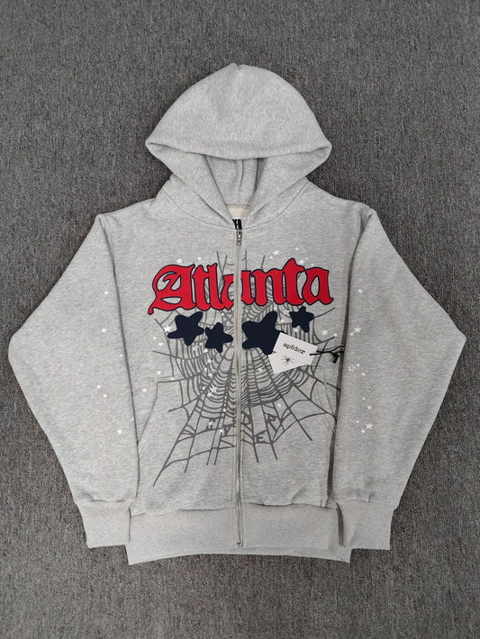GMSp5der sweatshirt Spider Web Star Print loose Hoodie Zipper Coat Men[High Quality]